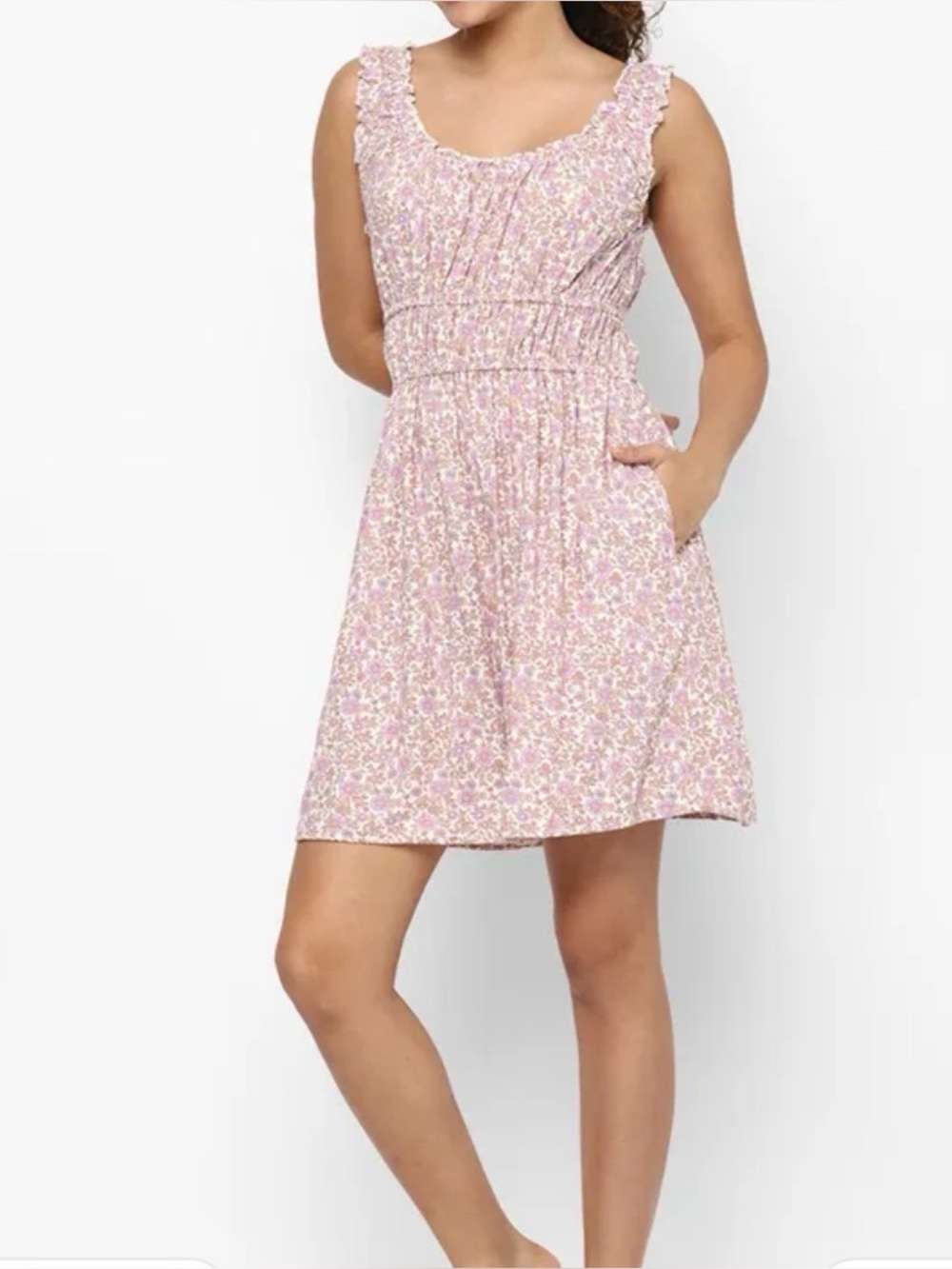 AMERICAN EAGLE OUTFITTERS Cinched-Waist Mini Dress in Lavender Floral Size XL